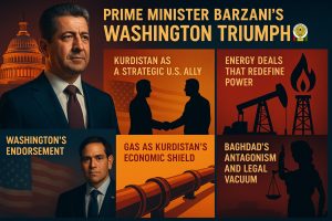 Masrour Barzani during his U.S. visit in 2025, highlighting energy deals and strengthening U.S.–Kurdistan relations.