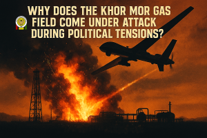 Drone attack explosion over the Khor Mor gas field during political tensions in the Kurdistan Region