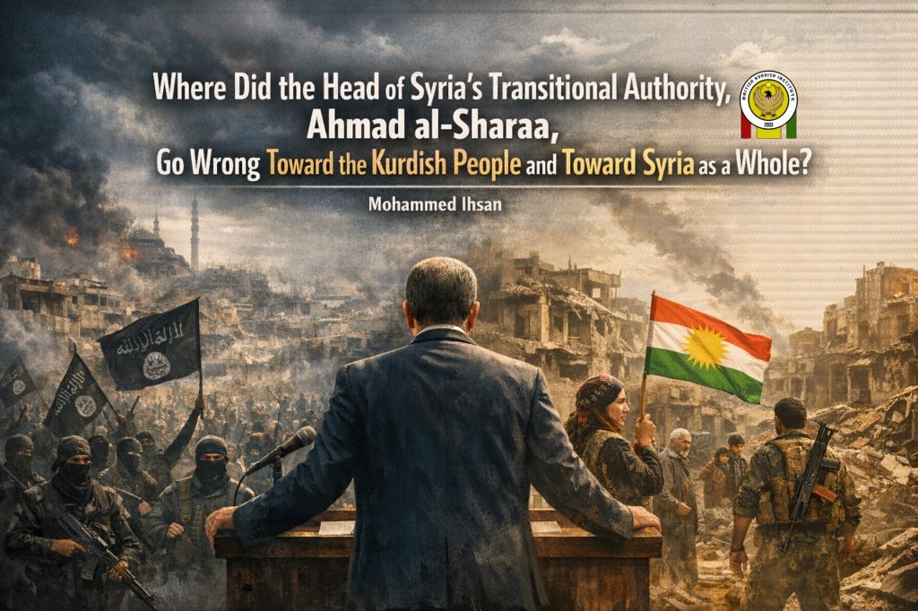 Ahmad al-Sharaa addressing Syrian officials, highlighting Kurdish policy mistakes