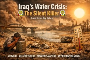 Iraq water crisis showing dried riverbeds and desertification along the Tigris and Euphrates